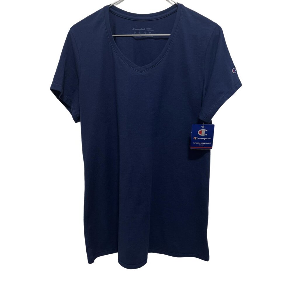 0880 Champion NWT V-Neck Short Sleeve Longer Tee Navy